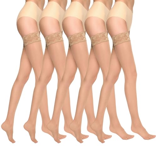 MARILYN Damen klassische halterlose Strümpfe mit Spitze 15 Den Visone 3/4 5 PAAR von MARILYN