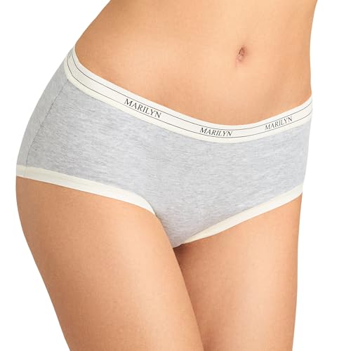 MARILYN Panty Unterhosen Damen aus Baumwolle mit breitem logiertem Bund Sport Design Komfortable Passform Elastisch Atmungsaktiv Soft, Grau M/L von MARILYN