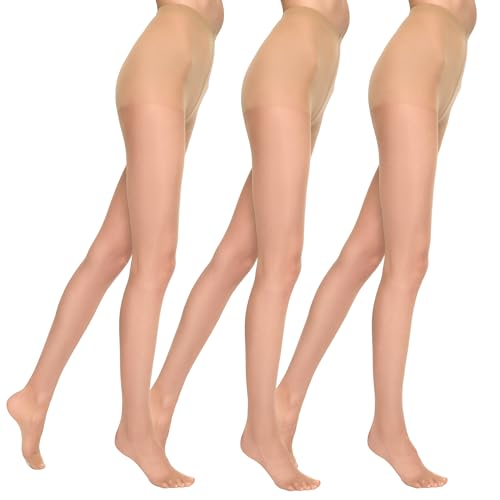 MARILYN Strumpfhose Damen 15 DEN Klassische Halbmatte Transparente Strumpfhosen (3 Paar, 36 S, Beige) von MARILYN