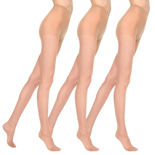 MARILYN Strumpfhose Damen 15 DEN Klassische Halbmatte Transparente Strumpfhosen (3 Paar, 42 XL, Hautfarben/Visone) von MARILYN