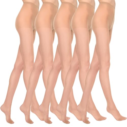 MARILYN Strumpfhose Damen 15 DEN Klassische Halbmatte Transparente Strumpfhosen (5 Paar, 40 L, Hautfarben/Visone) von MARILYN