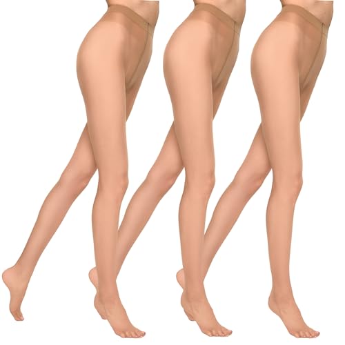 MARILYN Strumpfhose Damen 15 DEN Transparente Halbmatte Strumpfhosen (3 Paar, 38 M, Beige) von MARILYN