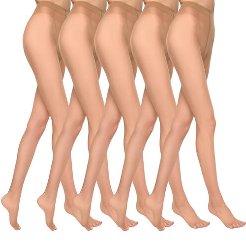 MARILYN Strumpfhose Damen 15 DEN Transparente Halbmatte Strumpfhosen (5 Paar, 40 L, Beige) von MARILYN