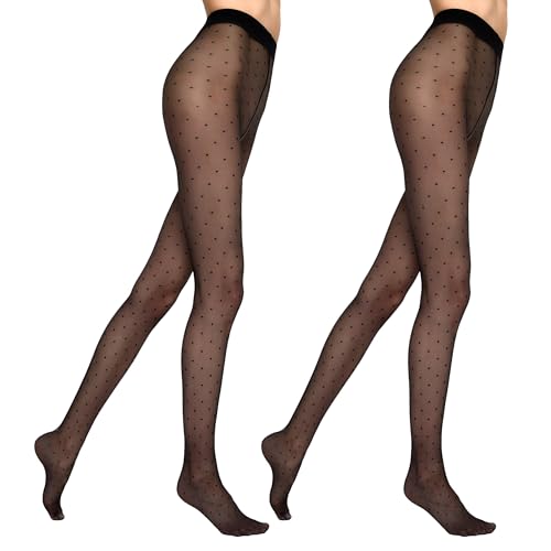 MARILYN Strumpfhose Damen 20 DEN Modische Micronet-Strumpfhose mit Tupfen Strapazierfähige Elastische Strumpfhose (2 Paar, 40 L, Schwarz/Nero) von MARILYN