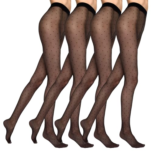 MARILYN Strumpfhose Damen 20 DEN Modische Micronet-Strumpfhose mit Tupfen Strapazierfähige Elastische Strumpfhose (4 Paar, 36 S, Schwarz/Nero) von MARILYN