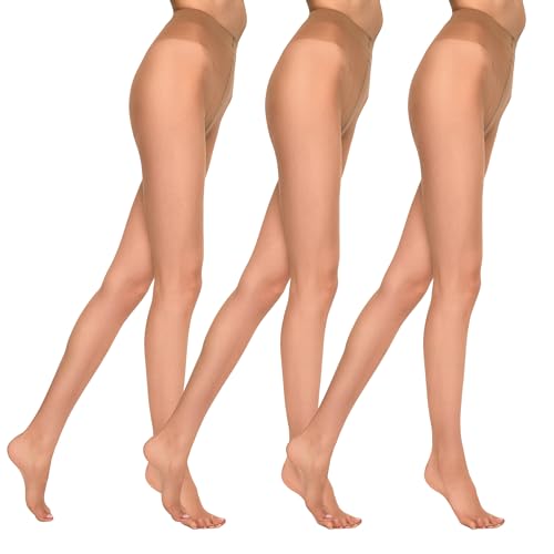 MARILYN Strumpfhose Damen 7 DEN Extrem Dünne Sommer Halbmatte Transparente Strumpfhosen (3 Paar, 36 S, Beige) von MARILYN