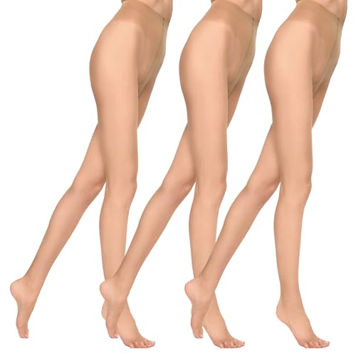 MARILYN Strumpfhose Damen 7 DEN Extrem Dünne Sommer Halbmatte Transparente Strumpfhosen (3 Paar, 38 M, Hautfarben/Visone) von MARILYN