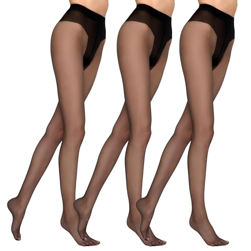 MARILYN Strumpfhose Damen 7 DEN Extrem Dünne Sommer Halbmatte Transparente Strumpfhosen (3 Paar, 38 M, Schwarz/Nero) von MARILYN