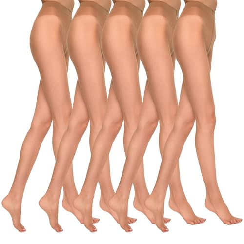 MARILYN Strumpfhose Damen 7 DEN Extrem Dünne Sommer Halbmatte Transparente Strumpfhosen (5 Paar, 38 M, Beige) von MARILYN