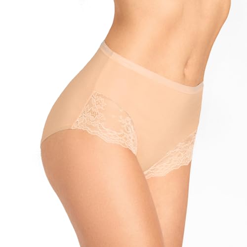 MARILYN Unterhosen Damen Taillenslip Spitze Frauen Hohe Taille Slip aus Viskose Baumwolle und Elasthan Atmungsaktiv Bequem Panties, Beige S von MARILYN