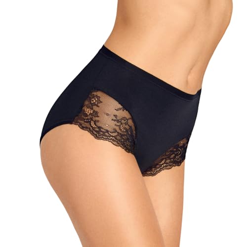 MARILYN Unterhosen Damen Taillenslip Spitze Frauen Hohe Taille Slip aus Viskose Baumwolle und Elasthan Atmungsaktiv Bequem Panties, Schwarz S von MARILYN