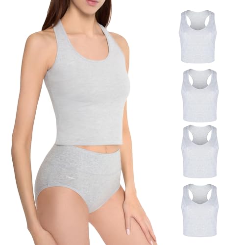 MARILYN Viererpack Damen Tanktop Ärmellos Baumwolle Oberteile Frauen Unterhemden M Grau Melange 4-er Pack von MARILYN