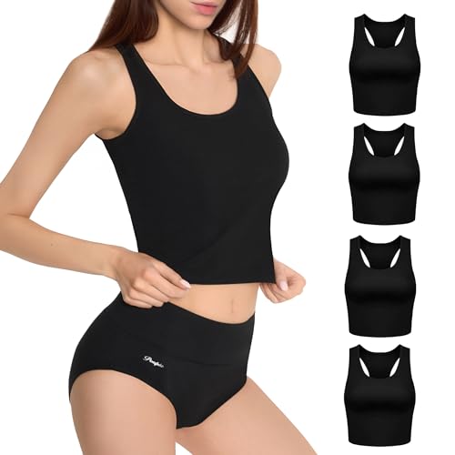 MARILYN Viererpack Damen Tanktop Ärmellos Baumwolle Oberteile Frauen Unterhemden S Schwarz 4-er Pack von MARILYN
