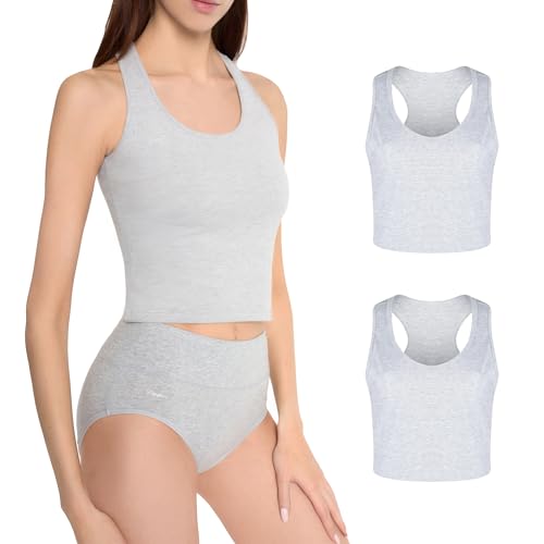 MARILYN Zweierpack Damen Tanktop Ärmellos Baumwolle Oberteile Frauen Unterhemden XL Grau Melange 2-er Pack von MARILYN
