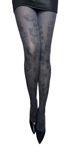 MARILYN gemusterte Strumpfhose mit Rosenmotive, 40 Denier, Größe 40/42 (M/L), Farbe Schwarz (black & black) von MARILYN