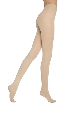 MARILYN gerippte Strumpfhose mit schmallen Zopfmuster, 60 Denier, Größe 40/42 (M/L), Farbe Beige (sand) von MARILYN