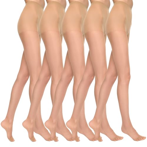 MARILYN Strumpfhose Damen 15 DEN Klassische Halbmatte Transparente Strumpfhosen (5 Paar, 42 XL, Beige) von MARILYN