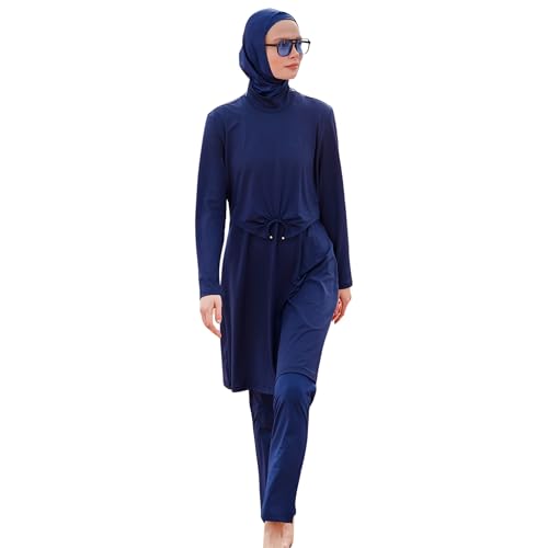 Islamisch gemusterter bescheidener Badeanzug in voller Länge für Frauen | 4-teiliges muslimisches Burkini-Set (Oberteil, Hose, Haube, Bustier) | Langärmliger Rashguard mit vollständiger Abdeckung von MARINA SWIMWEAR