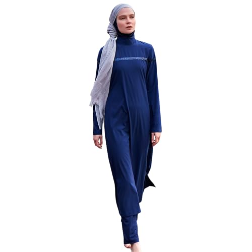 Islamisch gemusterter bescheidener Badeanzug in voller Länge für Frauen | 4-teiliges muslimisches Burkini-Set (Oberteil, Hose, Haube, Bustier) | Langärmliger Rashguard mit vollständiger Abdeckung von MARINA SWIMWEAR