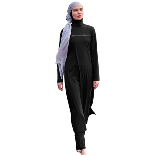 Islamisch gemusterter bescheidener Badeanzug in voller Länge für Frauen | 4-teiliges muslimisches Burkini-Set (Oberteil, Hose, Haube, Bustier) | Langärmliger Rashguard mit vollständiger Abdeckung von MARINA SWIMWEAR