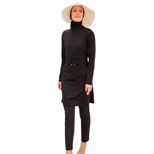Islamisch gemusterter bescheidener Badeanzug in voller Länge für Frauen | 4-teiliges muslimisches Burkini-Set (Oberteil, Hose, Haube, Bustier) | Langärmliger Rashguard mit vollständiger Abdeckung von MARINA SWIMWEAR