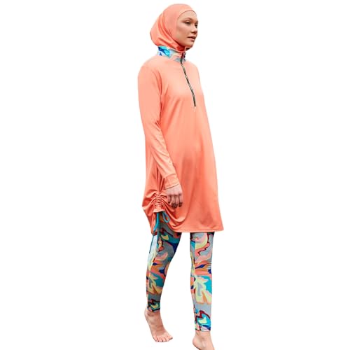 Islamisch gemusterter bescheidener Badeanzug in voller Länge für Frauen | 4-teiliges muslimisches Burkini-Set (Oberteil, Hose, Haube, Bustier) | Langärmliger Rashguard mit vollständiger Abdeckung von MARINA SWIMWEAR