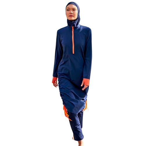 Islamisch gemusterter bescheidener Badeanzug in voller Länge für Frauen | 4-teiliges muslimisches Burkini-Set (Oberteil, Hose, Haube, Bustier) | Langärmliger Rashguard mit vollständiger Abdeckung von MARINA SWIMWEAR