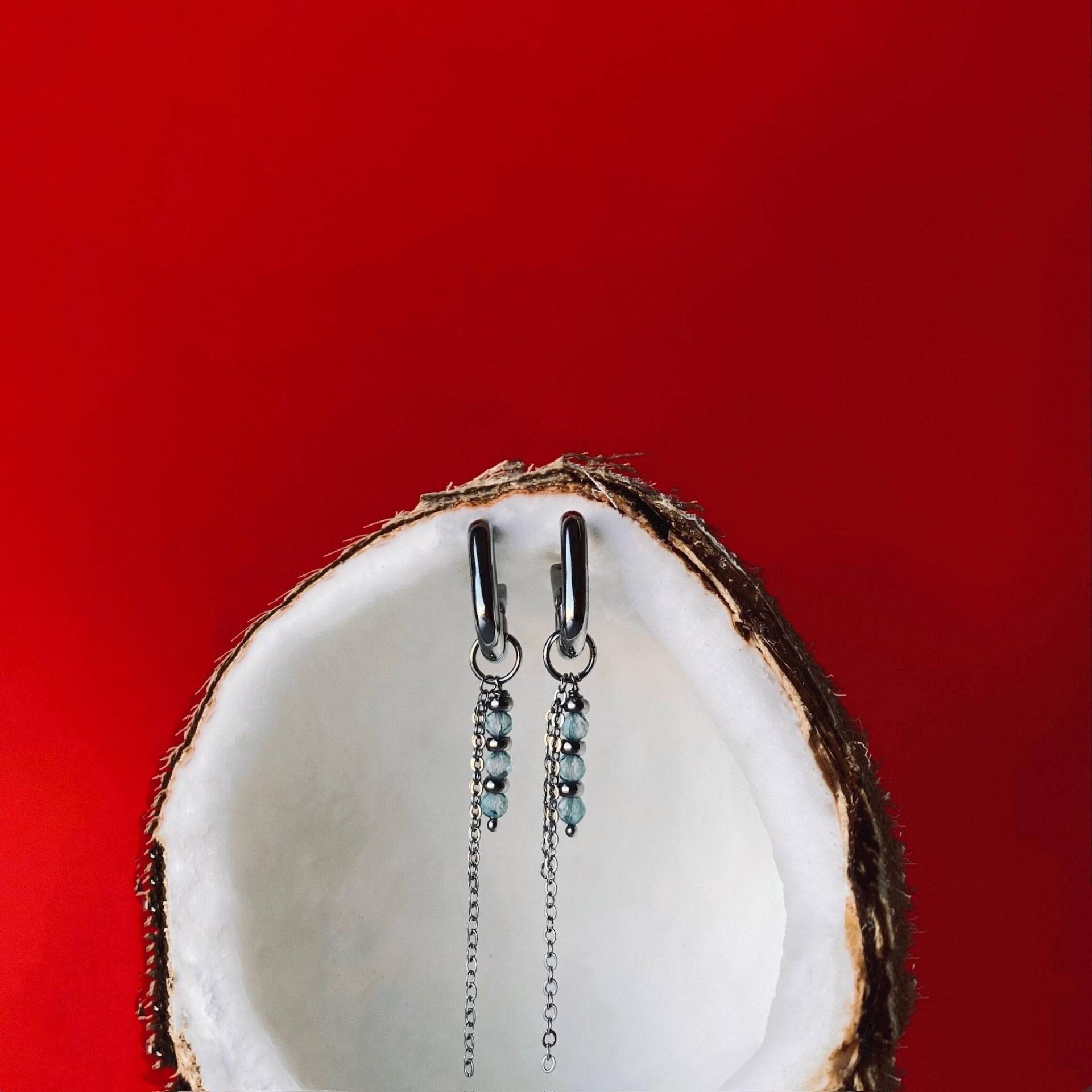 Blautopas Charm Creolen Rhodium Plated Schmuck von MARINAMIjewelry