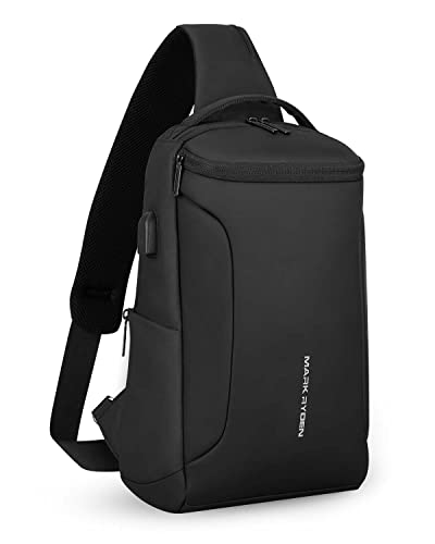 MARK RYDEN Schultertasche wasserdicht Large Shoulder Chest Crossbody-Tasche Leichter, lässiger Tagesrucksack für 10,5-Zoll-Ipad Umhängetasche Schwarze von MARK RYDEN