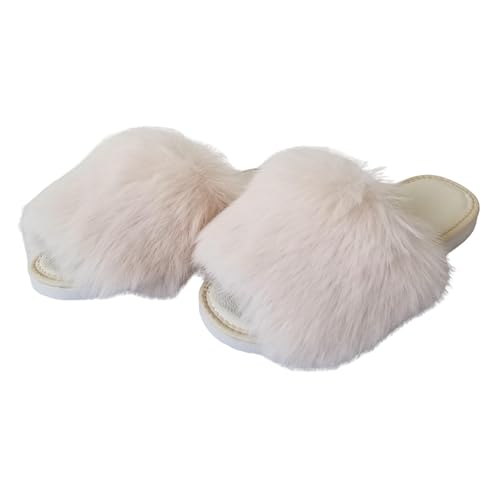 MARKA WYROBY WEŁNIANE - Damen-Hausschuhe - Fell Hausschuhe Damen - Pantoletten mit flauschigem Fell, Einlegesohle aus echtem Leder - Hausschlappen, Latschen, Pantoffeln für Frauen - Weiß - 37 von MARKA WYROBY WEŁNIANE