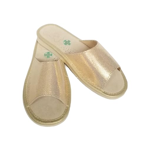 MARKE LEBENSMITTE -370 Leder Damen Pantoffeln, Geschmackvolle Sommer-Löschen, Luftige Hausschuhe - Gold/Silber, Gold, 36 EU MARKE LEBENSMITTE -370 Leder Damen Pantoffeln, Geschmackvolle Sommer-Löschen, Luftige Hausschuhe - Gold/Silber, Gold, 36 EU von MARKA WYROBY WEŁNIANE