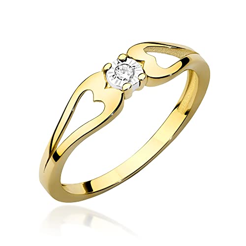 MARKO Damen-Goldring mit 0,03Ct Diamant, 14 Karat Gold (585) | Goldring inklusive Box | Goldring für Frauen (Gelbgold, 60 (19.2)) von MARKO