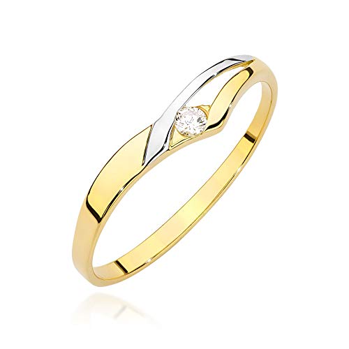 MARKO Damen-Goldring mit 0,04Ct Diamant, 14 Karat Gold (585) | Goldring inklusive Box | Goldring für Frauen (Gelbgold, 55 (17.5)) von MARKO