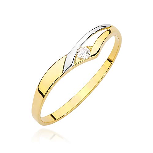 MARKO Damen-Goldring mit 0,04Ct Diamant, 14 Karat Gold (585) | Goldring inklusive Box | Goldring für Frauen (Gelbgold, 61 (19.5)) von MARKO