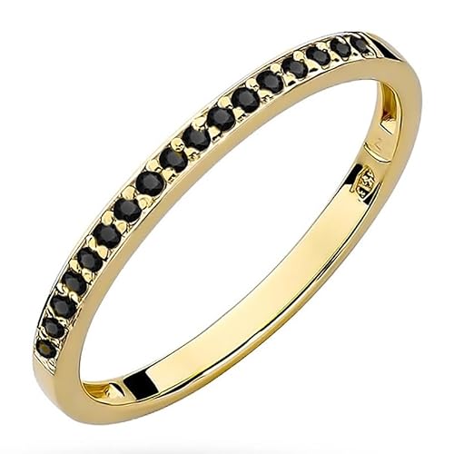 Damen Goldring mit 0,09Ct Schwarzer Diamanten | 14 Karat Gold (585) | Goldring mit Box | Goldring für Frauen (Schwarzer Diamant, 69 (22.2)) von MARKO