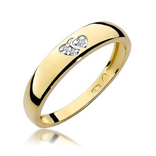 MARKO Damen-Goldring mit Herzen, verziert mit 0,02 Karat Diamanten | 14 Karat Gold (585) | Goldring mit Box | Goldring für Frauen (Gelbgold, 59 (18.8)) von MARKO