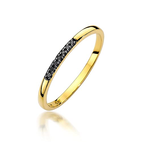 MARKO Damen Goldring mit schwarzen Diamanten 0.035Ct, 14 Karat Gold (585) | Goldring inklusive Box | Goldring für Frau (Gelbgold, 49 (15.5)) von MARKO