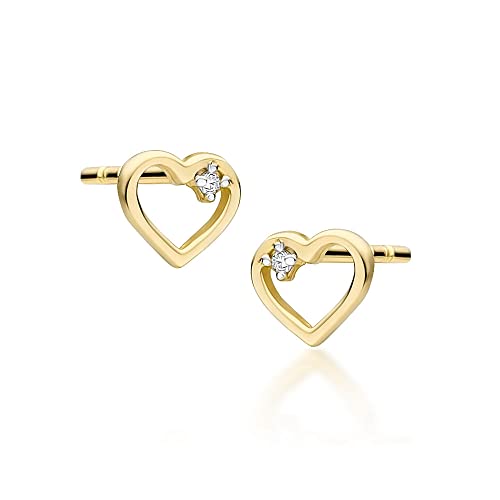 Damen-Ohrringe aus Gold in Form eines Herzens mit Diamanten von 0,01Ct | Gelbgold / Weißgold 14 Karat | Geschenk für eine Frau, Mädchen, Mutter, Freundin, Schwester | Ohrringe mit Steckversuchluss von MARKO