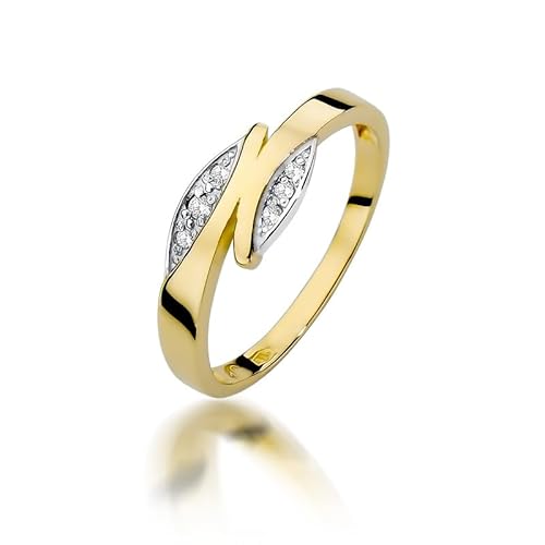 Damen goldring aus Gelbgold für Damen mit 0,05 Karat Diamanten und schwarze Diamanten Ring 14 Karat Gold (585) Goldring mit Box Goldring für Fraue (Gelbgold, 50 (15.8)) von MARKO