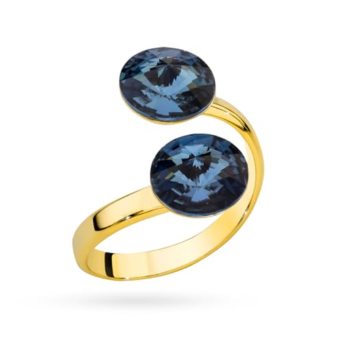 Eleganter Vitalring in Gold – Damen Blumenring mit ungewöhnlicher Form | Schmuck für Teenager Mädchen & Clean Girl Style (Gelb, Marineblau, 21) von MARKO