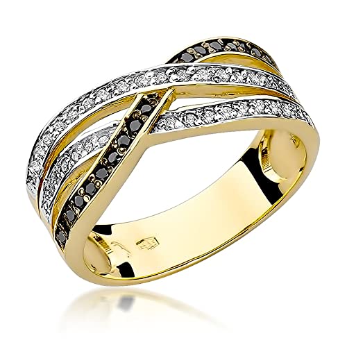 Gelbgold Damen Ring Verlobungsring aus Gold mit 0,18 Karat Diamanten und 0,09 Karat Schwarze Diamanten - 14 Karat Gold (585) - Goldring für Frauen (Gelbgold, 53 (16.8)) von MARKO