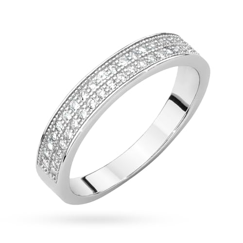 MARKO 925er Damenring mit Zirkonia – Eleganter Ehering oder Schmuckring – Silberring mit Glitzersteinen – Breiter Ring – In Geschenkbox – Verschiedene Größen (56 (17.8)) von MARKO