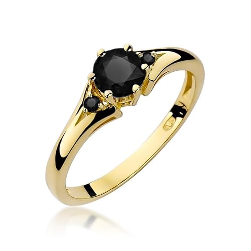 MARKO Courting 9K Goldring Damen 375 Echtgold mit Edelsteinen – Verlobungsring Damen oder Schmuckring – Ring mit Stein – In Geschenkbox – Zwei Varianten: Klassisch & Schwarz (Schwarz, 56 (17.8)) von MARKO