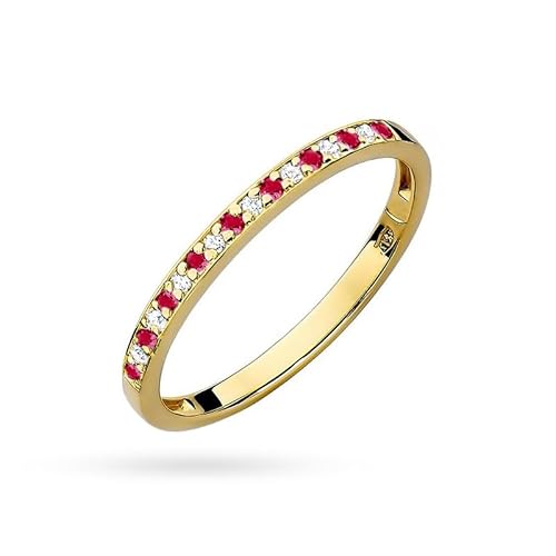 MARKO Courting Goldring Damen 375 Echtgold Ring mit Zirkonia – Weißer, Schwarzer oder Rubinroter Pavé Eternity Ring – Verlobungsring oder Ehering Damen Schmuck (Rubinrot, 58 (18.5)) von MARKO