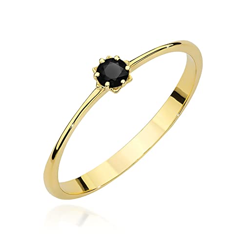 MARKO Damen Gold Verlobungsring mit schwarzem Diamanten 0.12Ct in Blumenform Fassung, 14 Karat Gold (585) | Goldring inklusive Box | Goldring für Frau (Schwarzer Diamant, 52 (16.5)) von MARKO