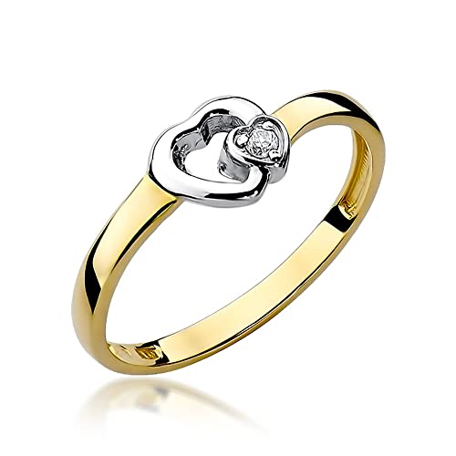 MARKO Damen Goldherzring mit 0,02Ct Diamant | 14 Karat Gold (585) | Goldring inklusive Box | Goldring für Frauen (Gelbgold, 55 (17.5)) von MARKO