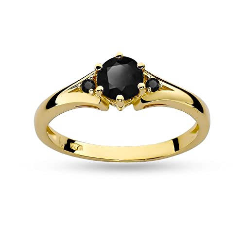 MARKO Damen Goldring 14 Karat (585) Verziert mit schwarzen Diamanten 0,50 Karat und schwarzen Diamanten (Gelbgold, 49 (15.5)) von MARKO