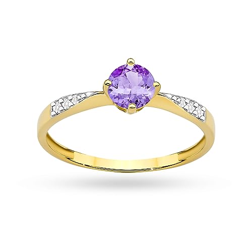 MARKO Damen Goldring aus Gelbgold für Damen mit 0,50 Karat Amethyst und 0,068 Karat Diamanten Ring 14 Karat Gold (585) Goldring mit Box | Goldring für Fraue (Gelbgold, 53 (16.8)) von MARKO