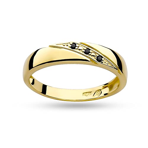 MARKO Damen-Goldring Mit 0,02Ct Schwarzen Diamanten, 14 Karat Gold (585) | Inklusive Box | Für Frauen (Gelbgold, 53 (16.8)) von MARKO