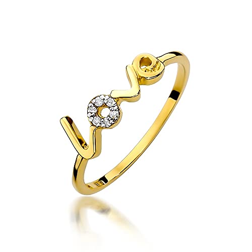 MARKO Damen-Goldring mit 0,03Ct Diamanten Ring mit Inschrift LOVE 14 Karat Gold (585) | Goldring inklusive Box | Goldring für Frau (Gelbgold, 56 (17.8)) von MARKO